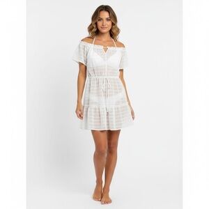 Elegant White Off-Shoulder Swim Coverup